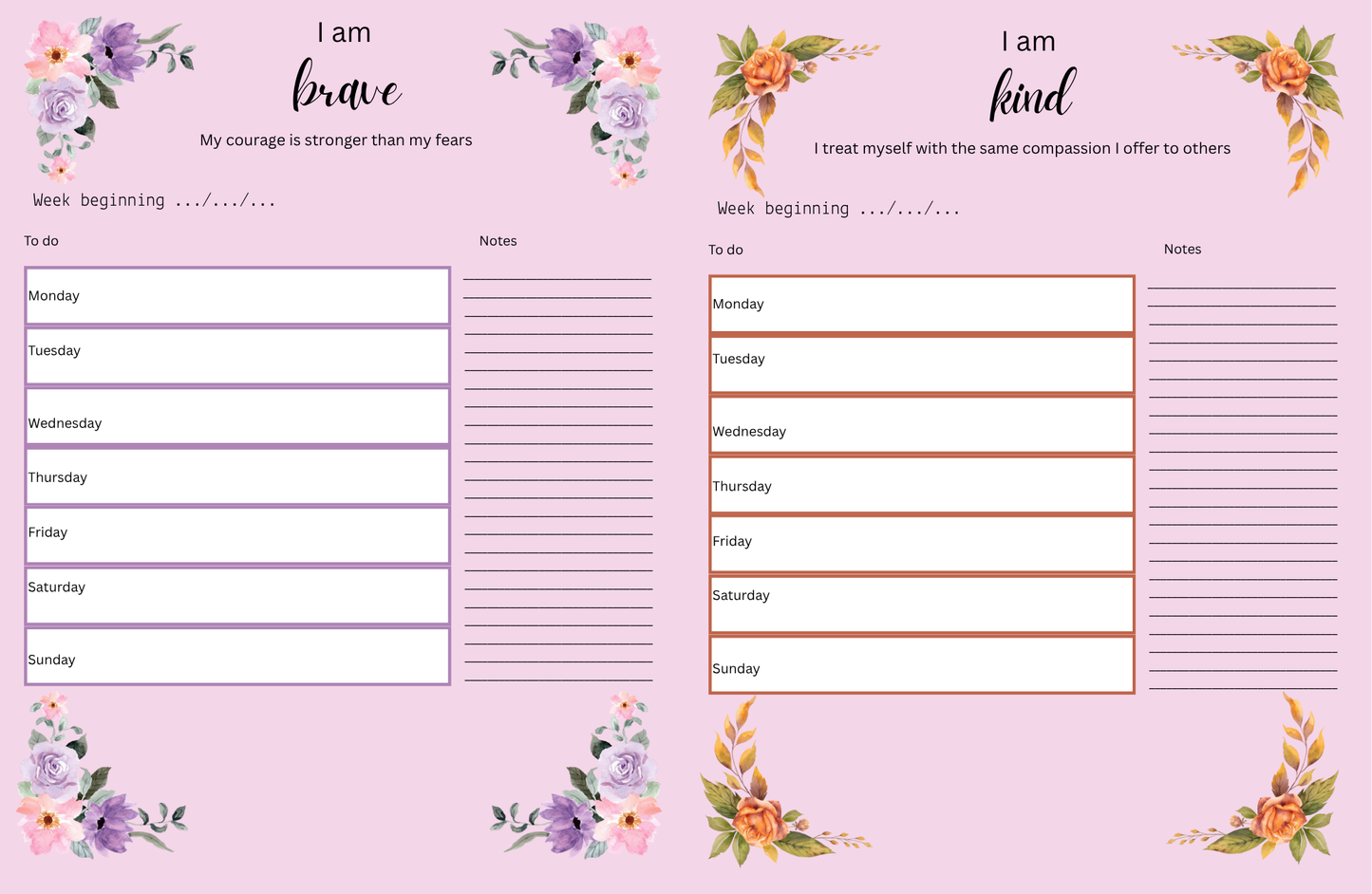 Positive affirmations planner (bouquet)