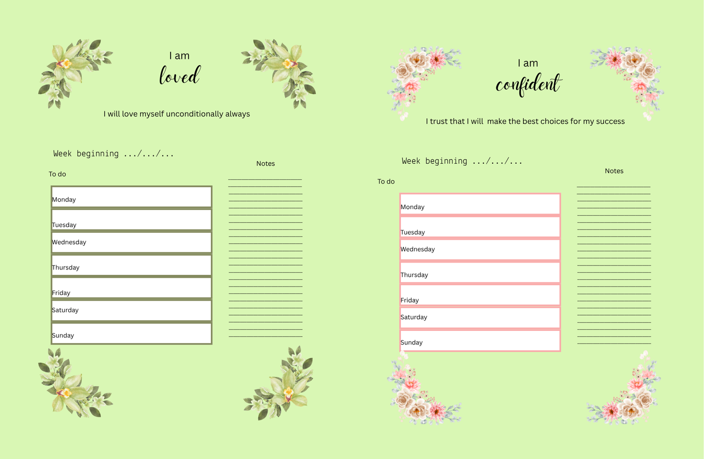 Positive affirmations planner (forest)