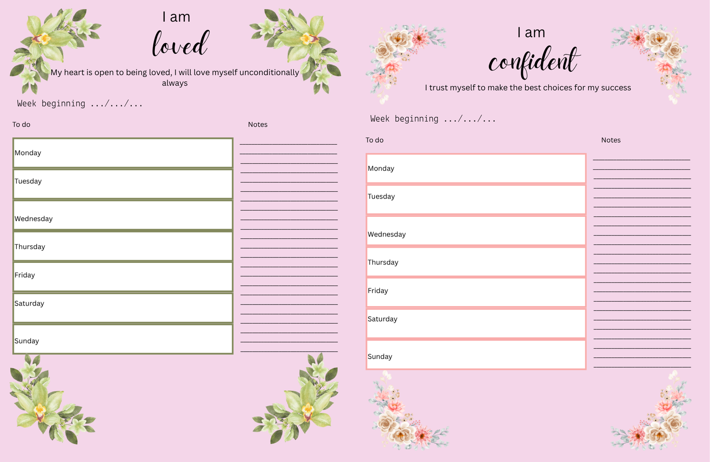 Positive affirmations planner (bouquet)