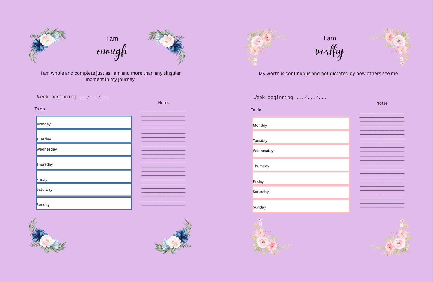 Positive affirmations planner (lavender)