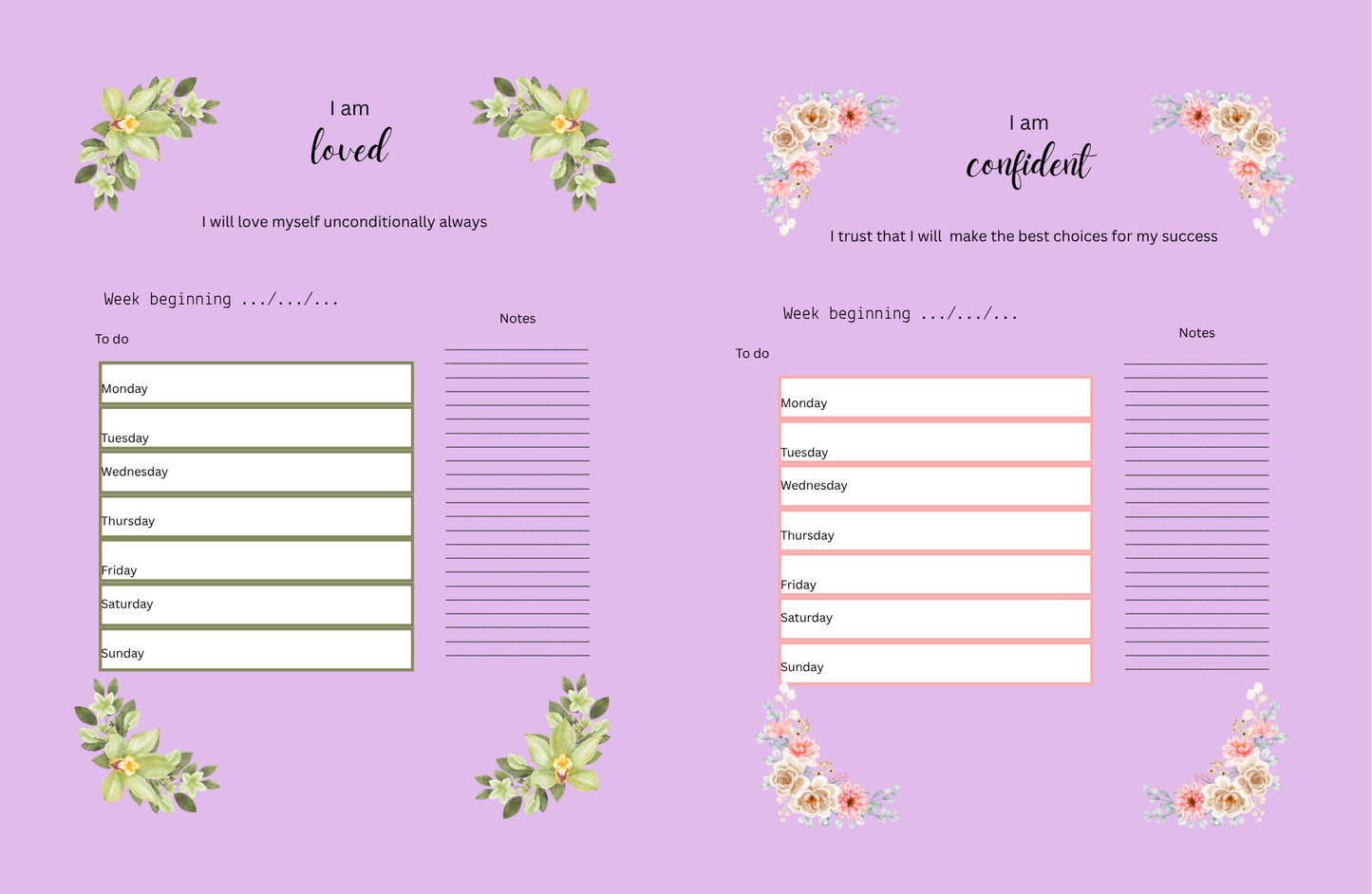 Positive affirmations planner (lavender)