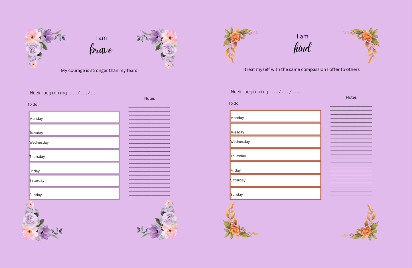 Positive affirmations planner (lavender)